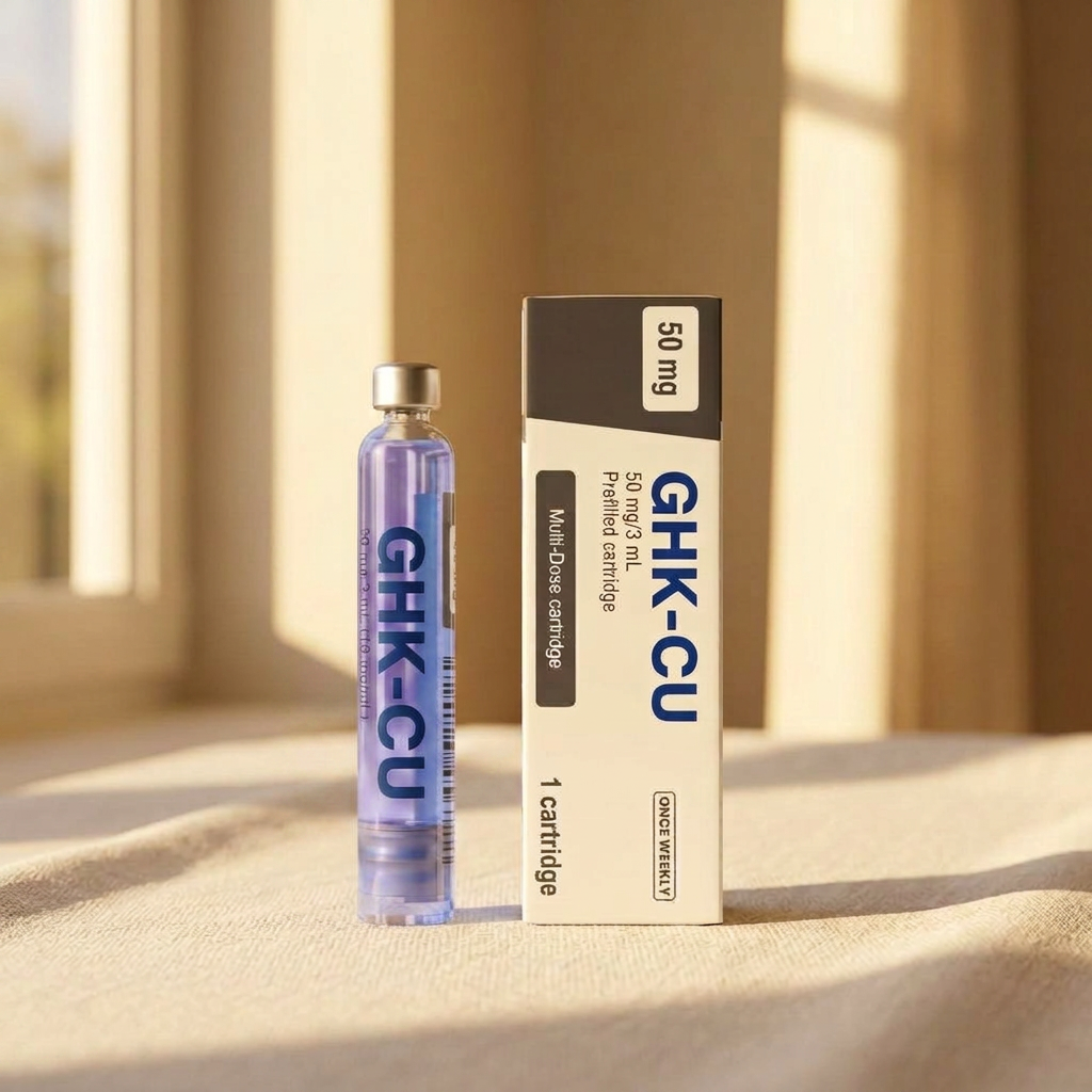 Blue copper peptide serum on soft cloth in morning light