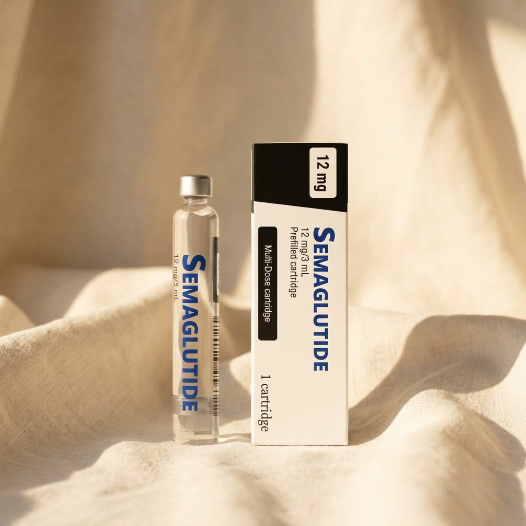 Two Semaglutide 12 mg cartridges with cobalt-blue labels