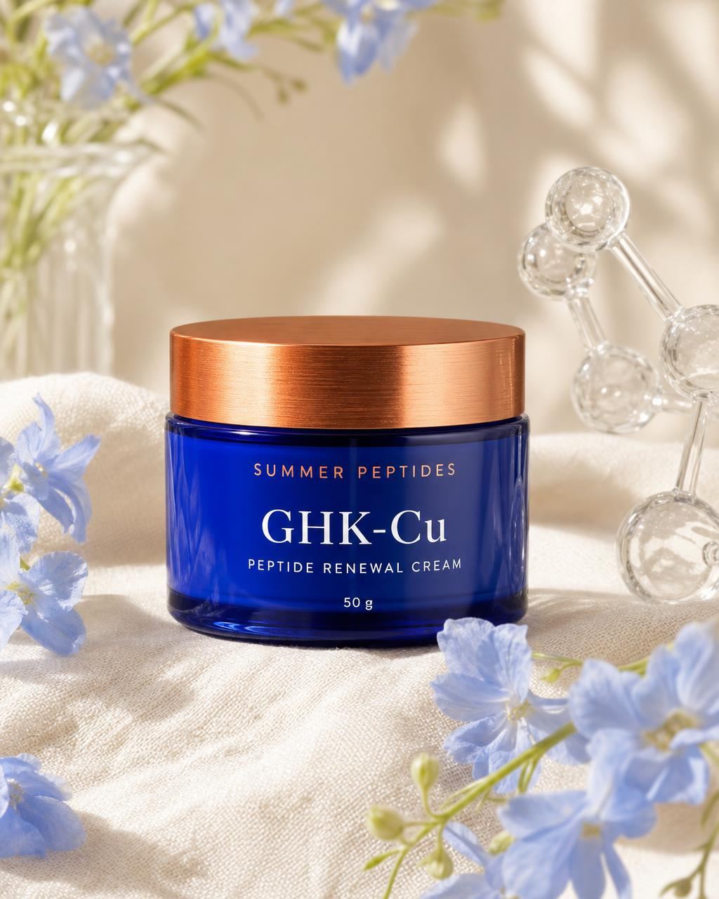 Blue frosted jar of GHK-Cu peptide cream